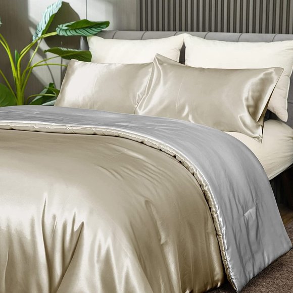 New Cooling Satin Comforter Set Soft Silky Cooling Down Alternative Reve… - Picture 9 of 9